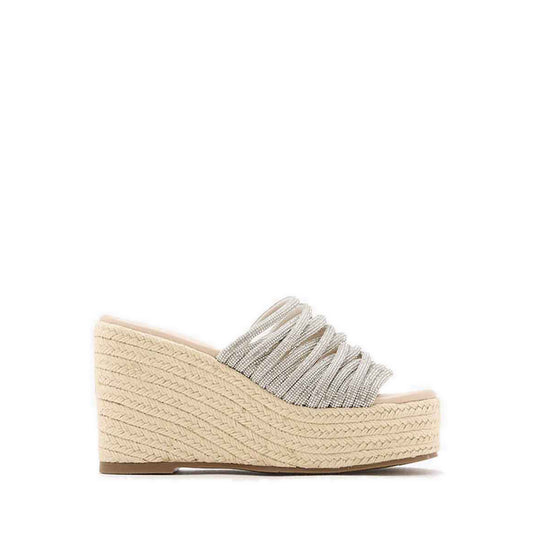 Lisa Embellished Strapped Wedges - Silver