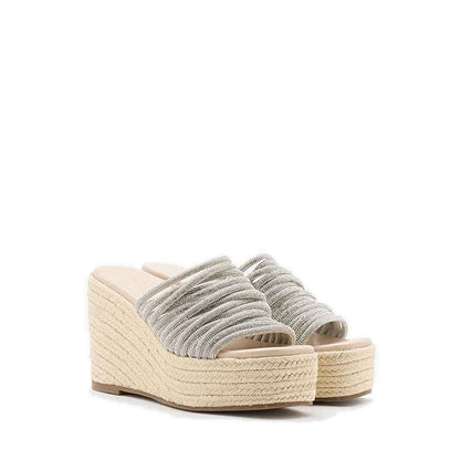 Lisa Embellished Strapped Wedges - Silver