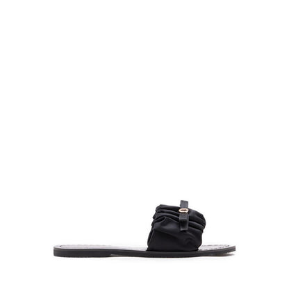 Flat Sandals with Bow Decoration - Black