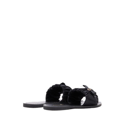 Flat Sandals with Bow Decoration - Black