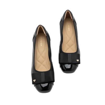 Itzel Love Embellished Bow Low Block Heels - Black
