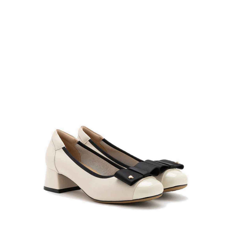 Itzel Love Embellished Bow Low Block Heels - White