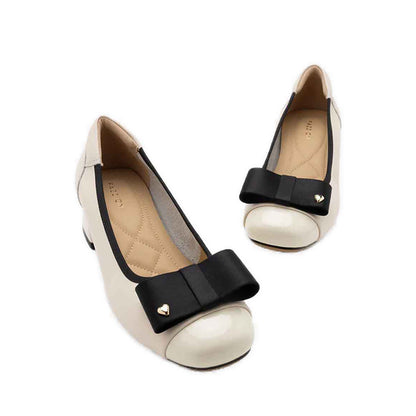 Itzel Love Embellished Bow Low Block Heels - White