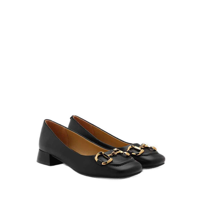Oli Horsebit Low Block Heels - Black
