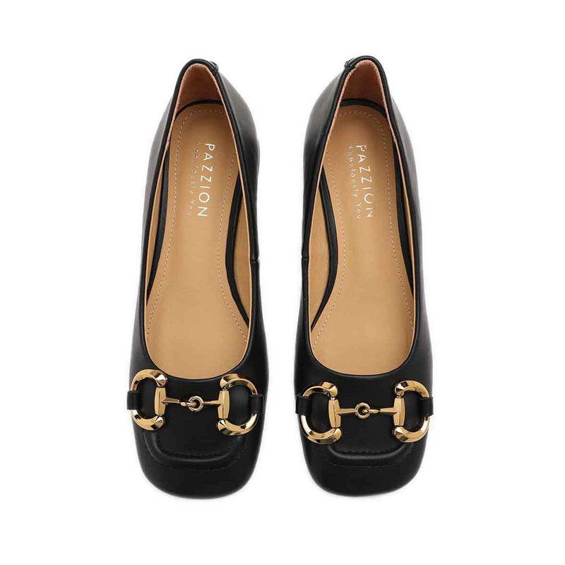 Oli Horsebit Low Block Heels - Black