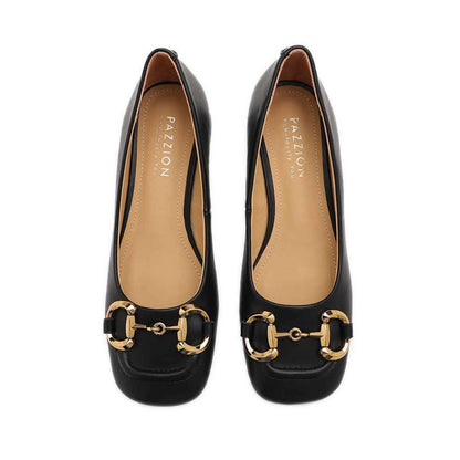 Oli Horsebit Low Block Heels - Black