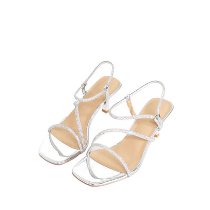 Anklestrap Sandal Heels - Silver