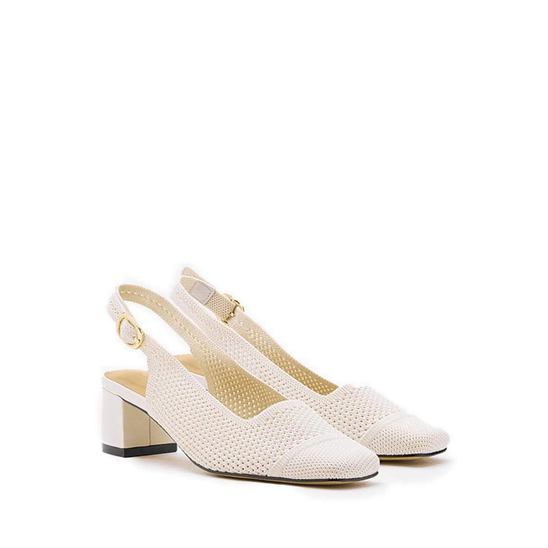 Debra Flyknit Slingback Block Heels - Beige