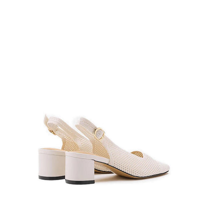 Debra Flyknit Slingback Block Heels - Beige