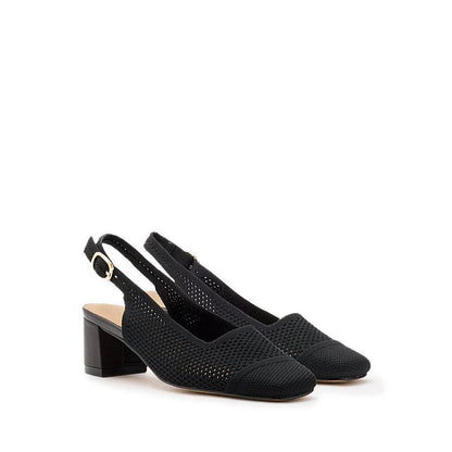 Debra Flyknit Slingback Block Heels - Black