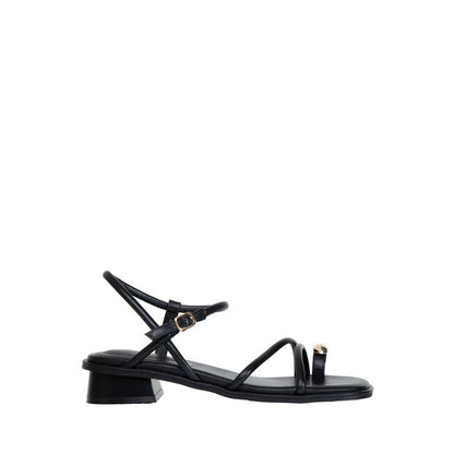 Flat Sandals with Gold Hardware - Black