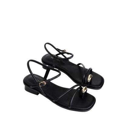 Flat Sandals with Gold Hardware - Black