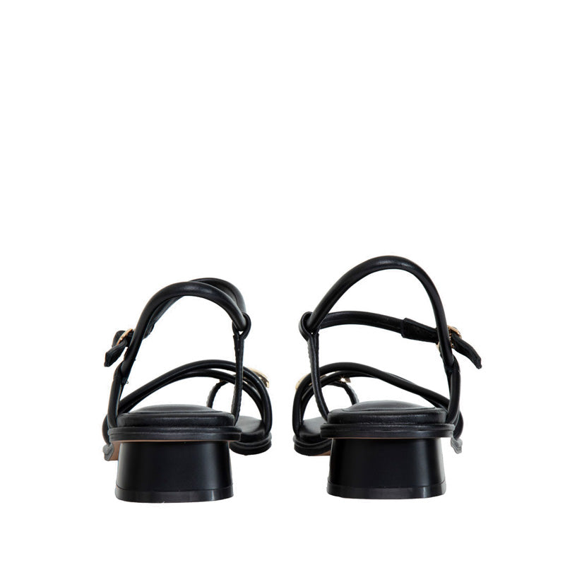 Flat Sandals with Gold Hardware - Black