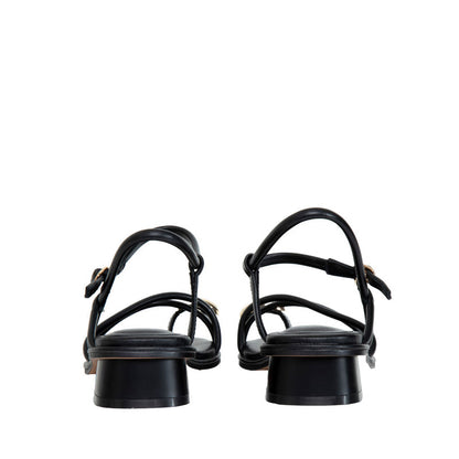 Flat Sandals with Gold Hardware - Black