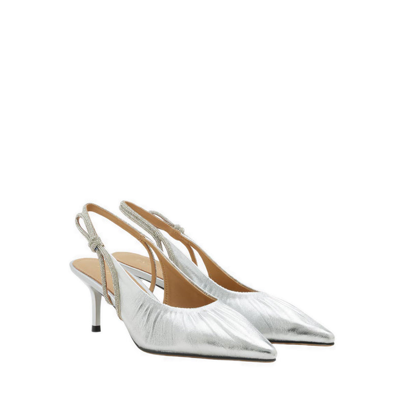 Natalia Ruched Crystal Slingback Heels - Silver