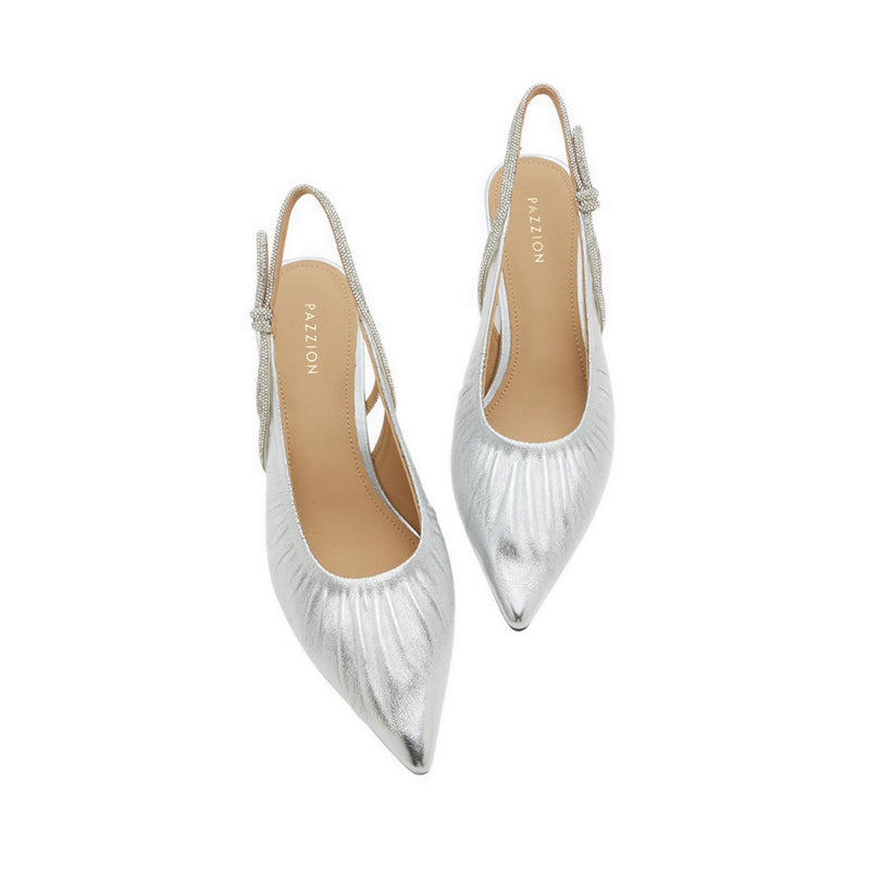 Natalia Ruched Crystal Slingback Heels - Silver