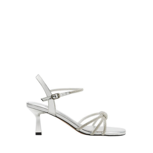 Pazzion Emery Crystal Embellished Knot Strap Heel Sandals - Silver