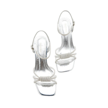 Pazzion Emery Crystal Embellished Knot Strap Heel Sandals - Silver