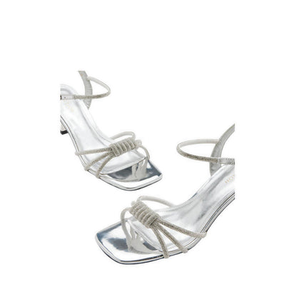 Pazzion Emery Crystal Embellished Knot Strap Heel Sandals - Silver