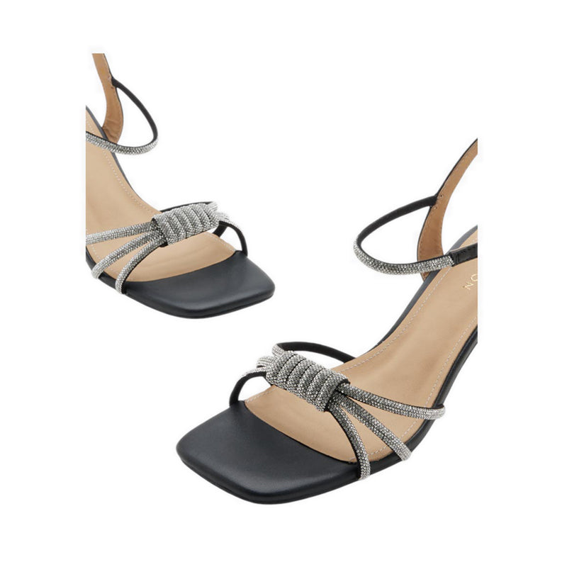 Pazzion Emery Crystal Embellished Knot Strap Heel Sandals - Black