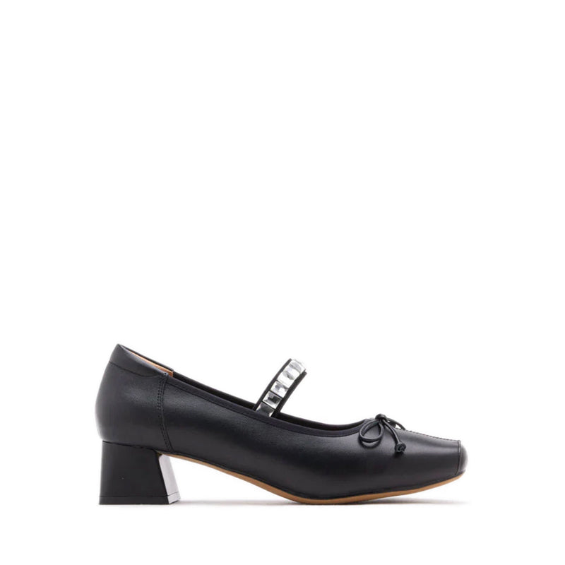 Billie Crystal-Embellished Bow Mary Jane Heels - Black