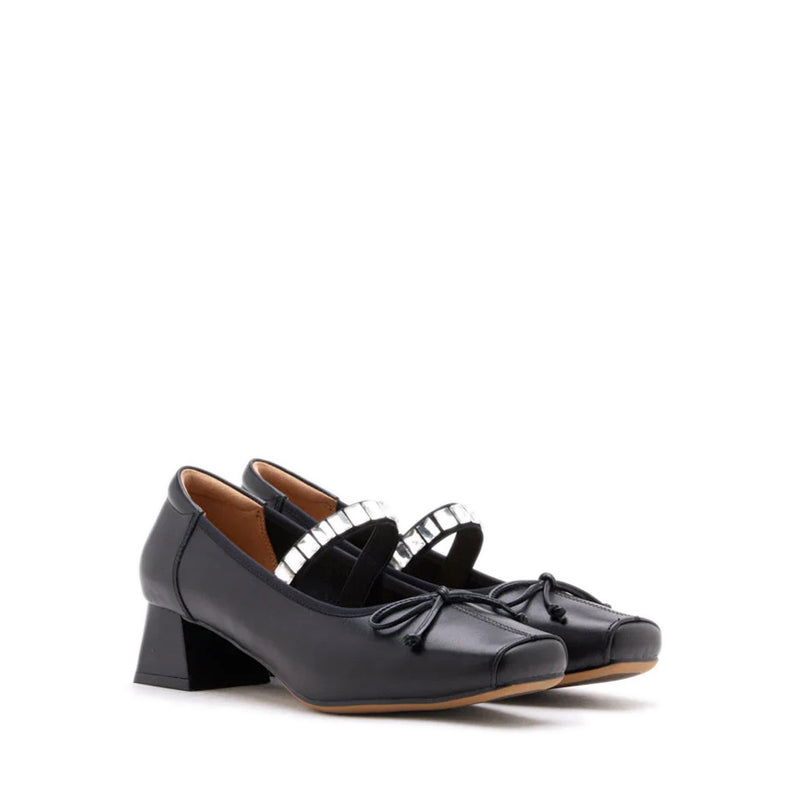Billie Crystal-Embellished Bow Mary Jane Heels - Black