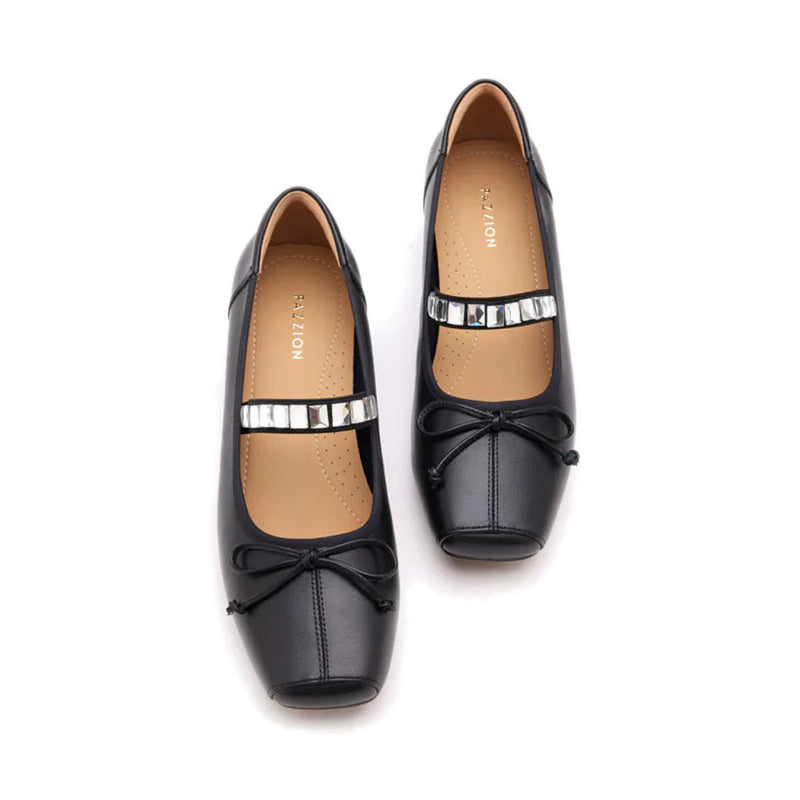 Billie Crystal-Embellished Bow Mary Jane Heels - Black