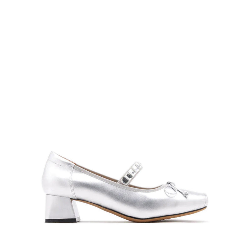 Billie Crystal-Embellished Bow Mary Jane Heels - Silver