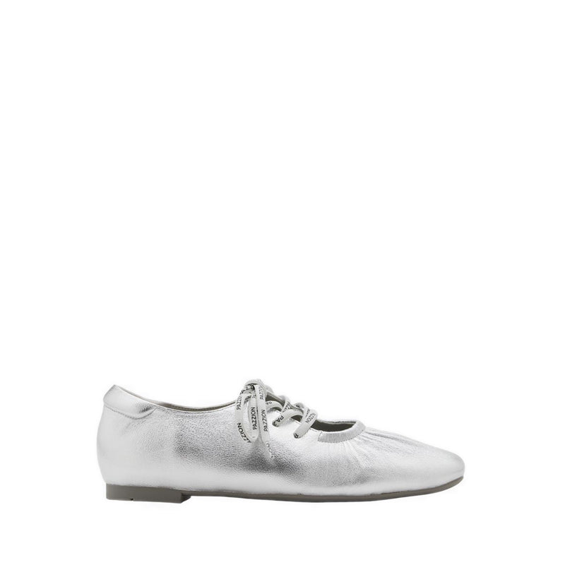 Pernille Metallic Lace-Up Flats - Silver