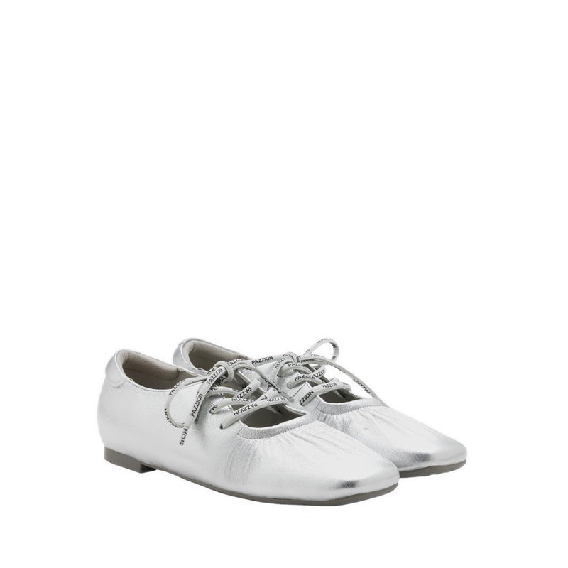 Pernille Metallic Lace-Up Flats - Silver