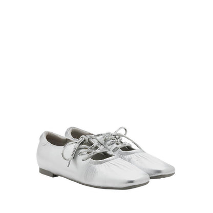 Pernille Metallic Lace-Up Flats - Silver