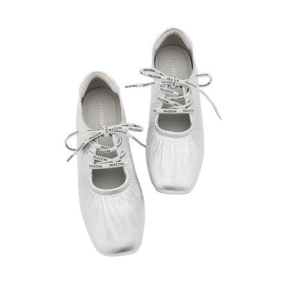 Pernille Metallic Lace-Up Flats - Silver