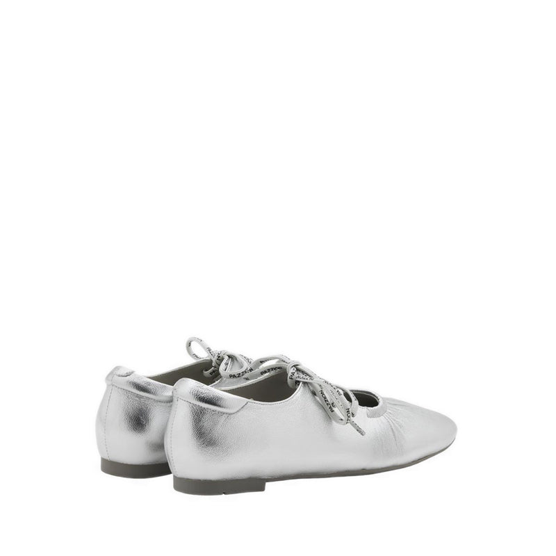 Pernille Metallic Lace-Up Flats - Silver