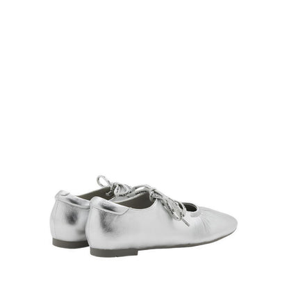Pernille Metallic Lace-Up Flats - Silver