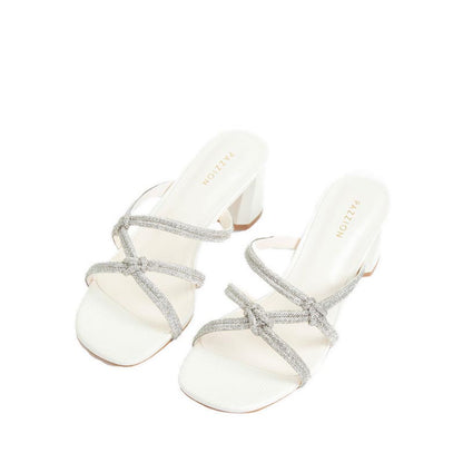 Crystal Sandal Heels - Beige