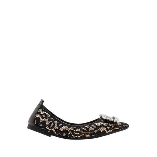 Pazzion Stella Lace Diamante Buckle Foldable Flats - Beige