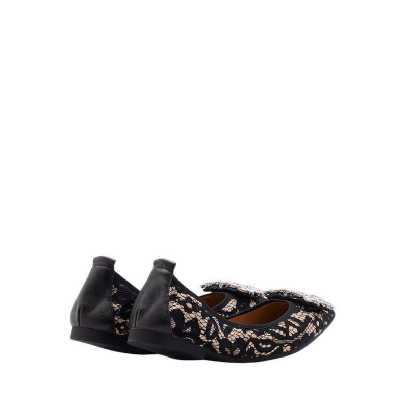 Pazzion Stella Lace Diamante Buckle Foldable Flats - Beige