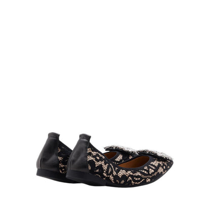 Pazzion Stella Lace Diamante Buckle Foldable Flats - Beige
