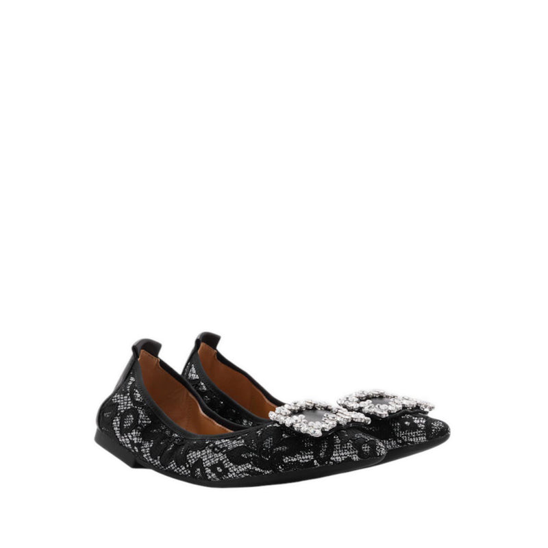 Pazzion Stella Lace Diamante Buckle Foldable Flats - Grey