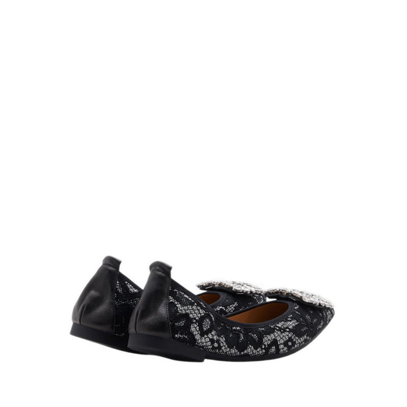 Pazzion Stella Lace Diamante Buckle Foldable Flats - Grey