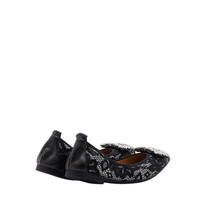 Pazzion Stella Lace Diamante Buckle Foldable Flats - Grey