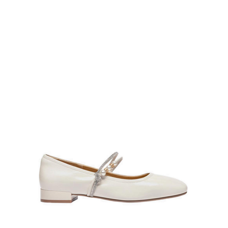 Women's Wynessa Crystal & Pearl Strap Leather Mary Jane Heels - Beige