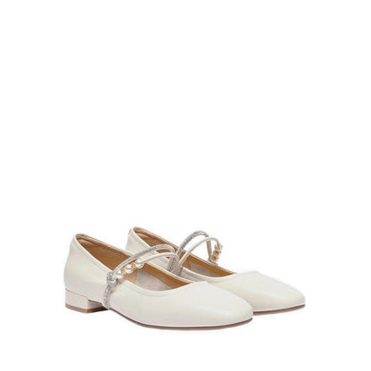 Women's Wynessa Crystal & Pearl Strap Leather Mary Jane Heels - Beige