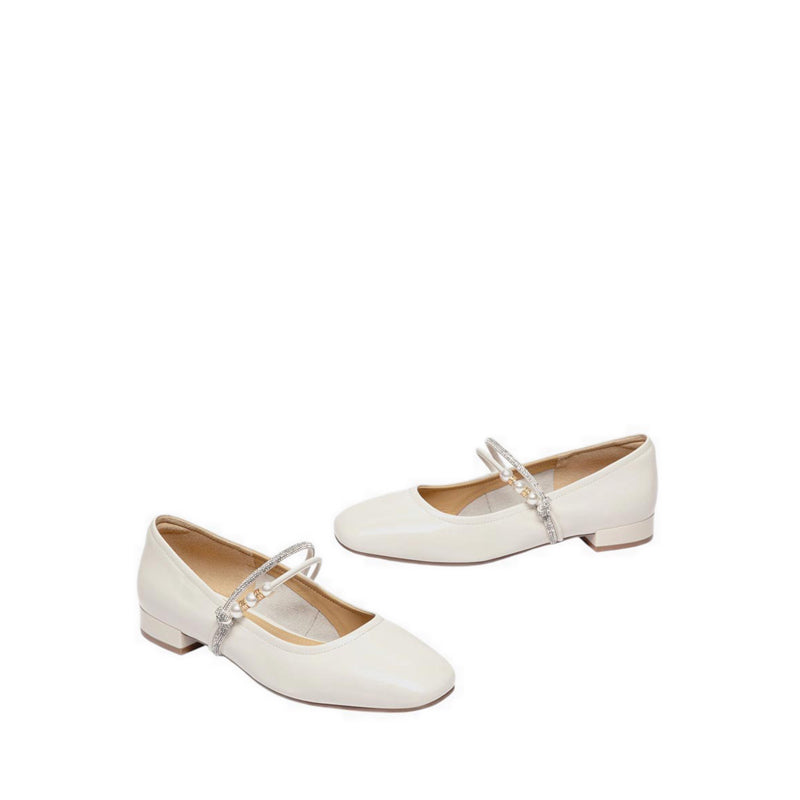 Women's Wynessa Crystal & Pearl Strap Leather Mary Jane Heels - Beige