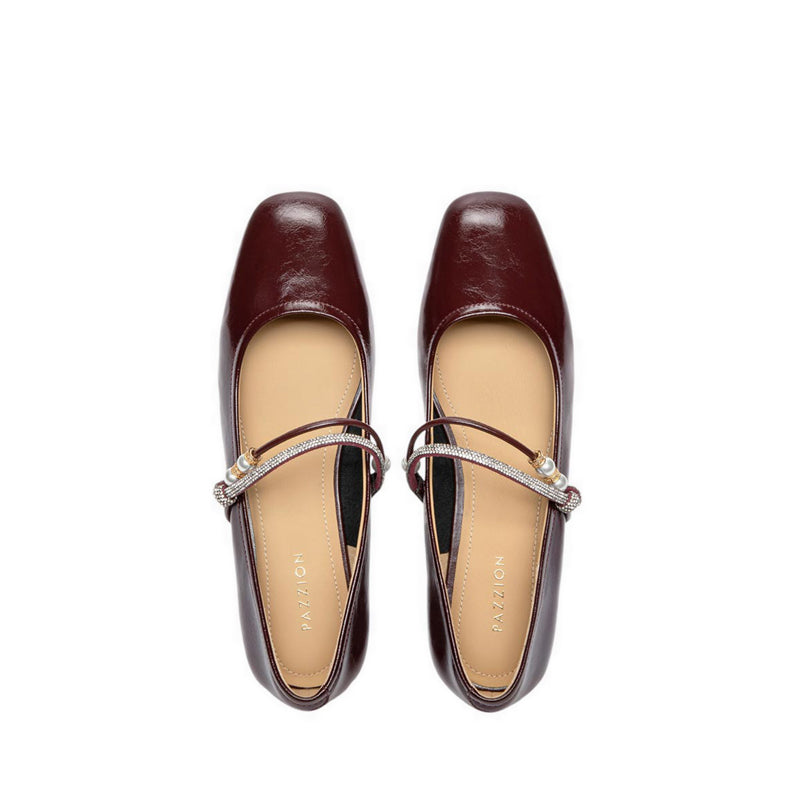 Women's Wynessa Crystal & Pearl Strap Leather Mary Jane Heels - Maroon