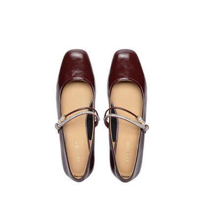 Women's Wynessa Crystal & Pearl Strap Leather Mary Jane Heels - Maroon