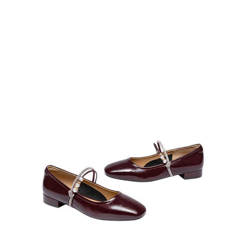 Women's Wynessa Crystal & Pearl Strap Leather Mary Jane Heels - Maroon