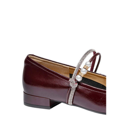 Women's Wynessa Crystal & Pearl Strap Leather Mary Jane Heels - Maroon