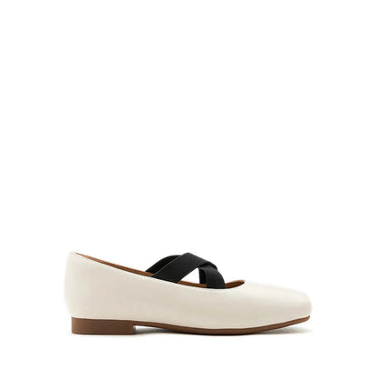 Mandy Square Toe Criss Cross Strap Ballet Flats - Beige