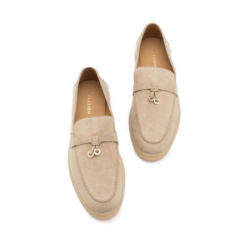 Phoenix Knot Detail Suede Loafers - Beige